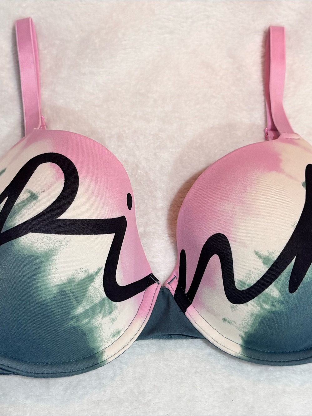 PINK Victoria's Secret Pink and Green Ombre Push-Up Bra with Black Script
